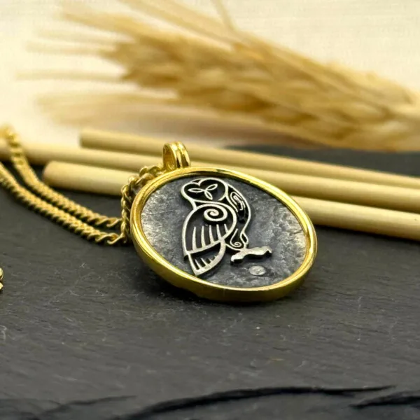 Baykuş Figürlü Kolye 14k Altın Kaplama ve 925 Okside Gümüş PB16121