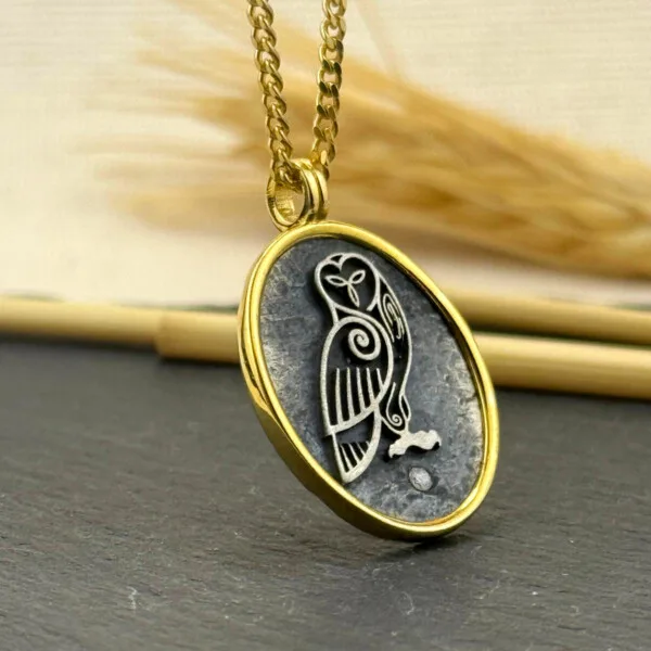 Baykuş Figürlü Kolye 14k Altın Kaplama ve 925 Okside Gümüş PB16121