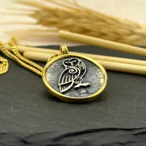 Baykuş Figürlü Kolye 14k Altın Kaplama ve 925 Okside Gümüş PB16121