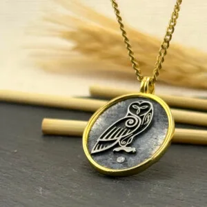 Baykuş Figürlü Kolye 14k Altın Kaplama ve 925 Okside Gümüş PB16121