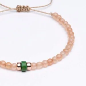 Doğal Taş + Gümüş 3mm Jade / Turuncu Unisex Bileklik