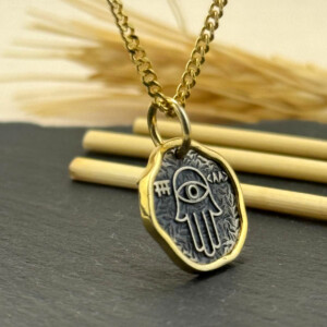 Fatma Ana Eli Kolye 14k Altın Kaplama ve 925 Okside Gümüş PB16139