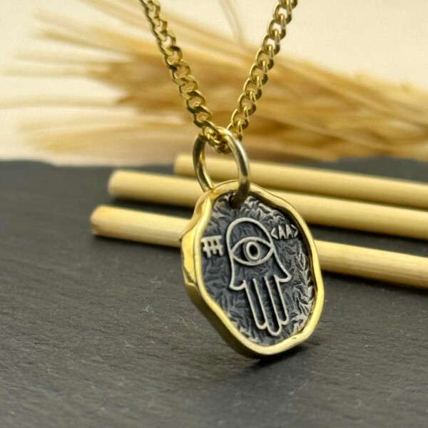 Fatma Ana Eli Kolye 14k Altın Kaplama ve 925 Okside Gümüş PB16139