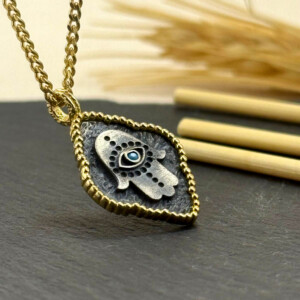 Fatma Ana Eli Kolye 14k Altın Kaplama ve 925 Okside Gümüş PB16139