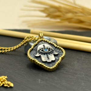 Fatma Ana Eli Kolye 14k Altın Kaplama ve 925 Okside Gümüş PB16139