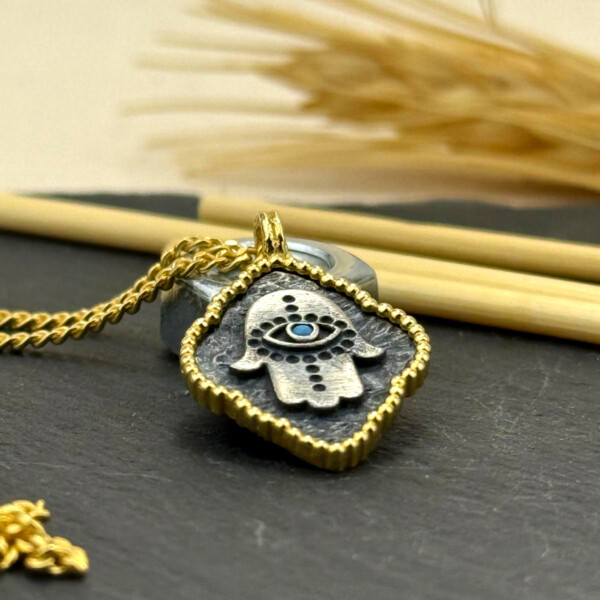 Fatma Ana Eli Kolye 14k Altın Kaplama ve 925 Okside Gümüş PB16139