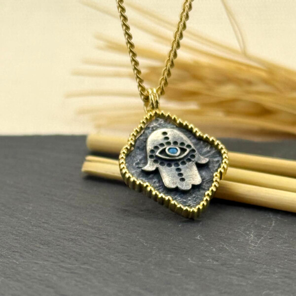 Fatma Ana Eli Kolye 14k Altın Kaplama ve 925 Okside Gümüş PB16139