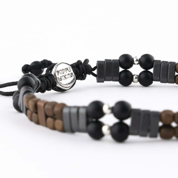 Gümüş + Hematit + Oniks Doğal Taş Bileklik PB19666