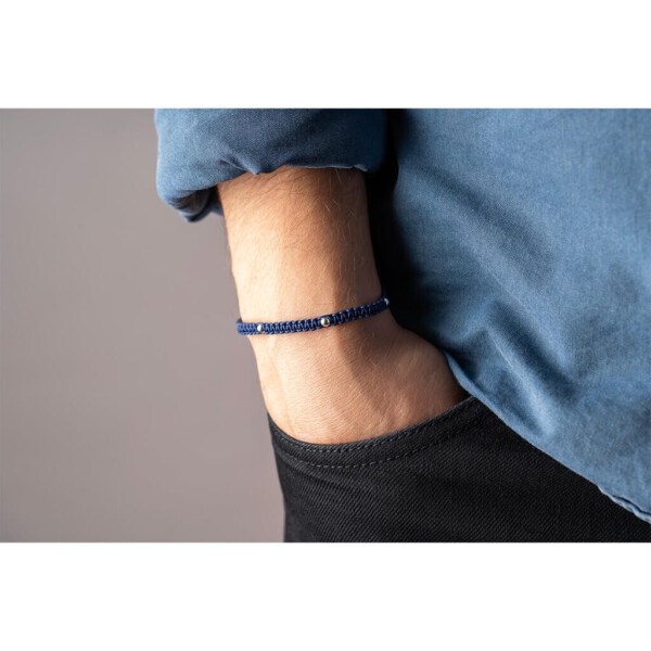 Gümüş + Paraşüt İpli İndigo Mavi Makrome Örgü Bileklik