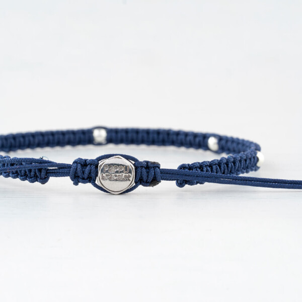 Gümüş + Paraşüt İpli İndigo Mavi Makrome Örgü Bileklik
