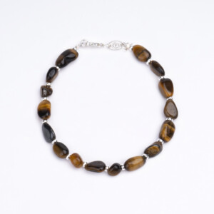 Kaplan Gözü Taşı - 925 Ayar Gümüş Boncuklu Bileklik - Asimetrik