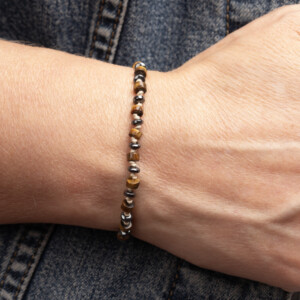 Kaplan Gözü ve Hematit Taşı - 925 Ayar Gümüş Bileklik - Düğüm