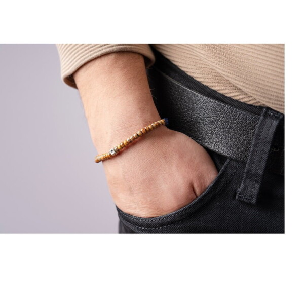 Kehribar Sarı Miyuki-925 Ayar Gümüş-Paraşüt İpli Makrome Bileklik