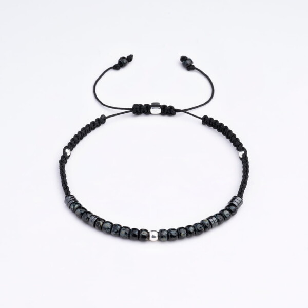 Kırçıllı Siyah Miyuki-Hematit Taşı-Gümüş Bileklik