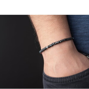 Kırçıllı Siyah Miyuki-Hematit Taşı-Gümüş Bileklik