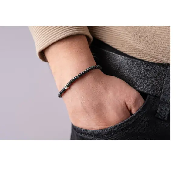 Kırçıllı Siyah Renk Miyuki Boncuk-925 Gümüş Bileklik