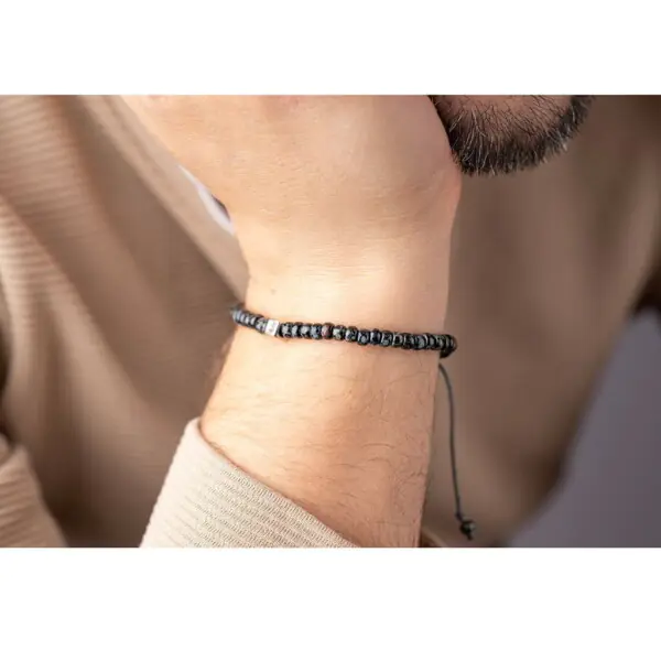 Kırçıllı Siyah Renk Miyuki Boncuk-925 Gümüş Bileklik