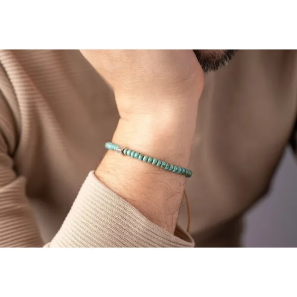 925 Gümüş Detaylı - Kırçıllı Turkuaz Miyuki Boncuklu Bileklik