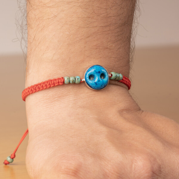 Kırmızı Makrome Örgülü - Süryani Nazarlığı Bileklik - Gelincik