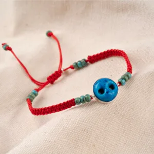 Kırmızı Makrome Örgülü - Süryani Nazarlığı Bileklik - Gelincik