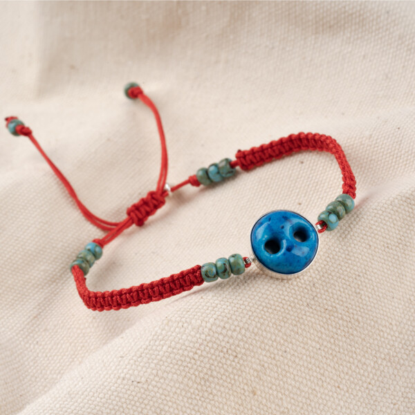 Kırmızı Makrome Örgülü - Süryani Nazarlığı Bileklik - Gelincik