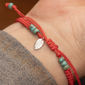 Kırmızı Makrome Örgülü - Süryani Nazarlığı Bileklik - Gelincik