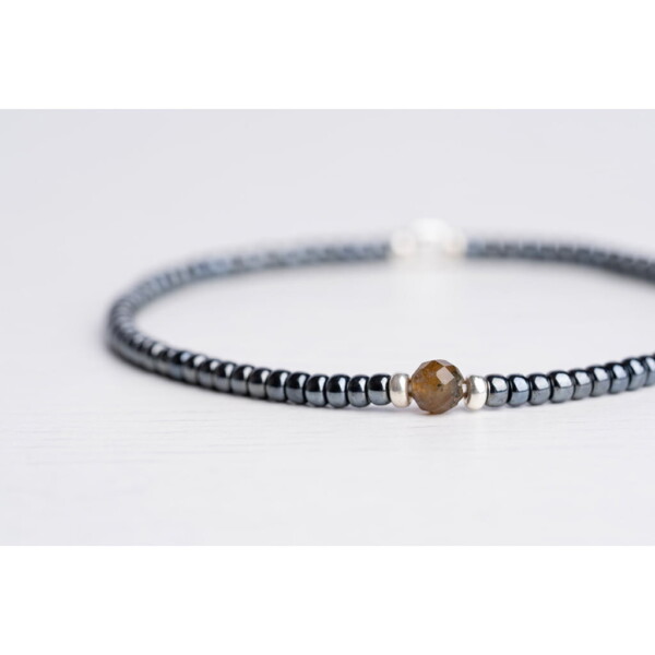 Labradorit Taşı-Antrasit Renk Miyuki-Gümüş Bileklik