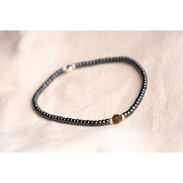 Labradorit Taşı-Antrasit Renk Miyuki-Gümüş Bileklik
