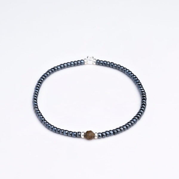 Labradorit Taşı-Antrasit Renk Miyuki-Gümüş Bileklik