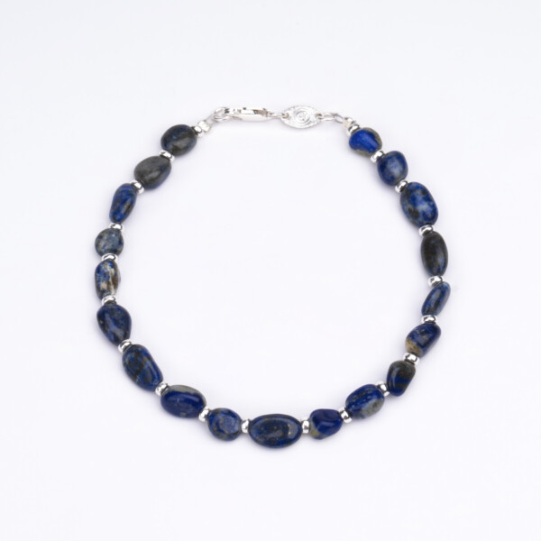 Lapis Taşı - 925 Ayar Gümüş Boncuklu Bileklik - Asimetrik