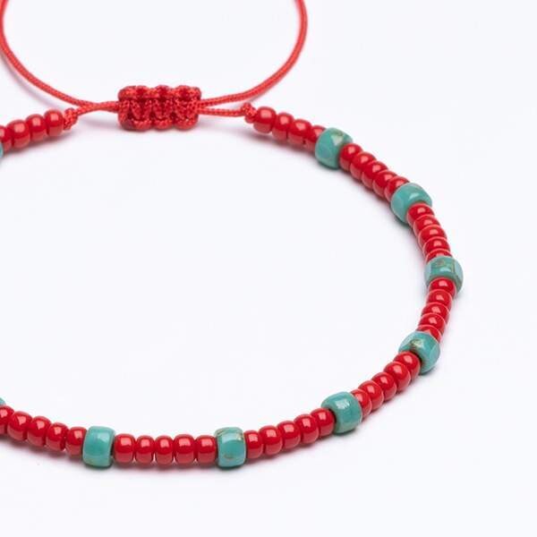 Miyuki + Boncuk Kırmızı Paraşüt İpli Unisex Bileklik