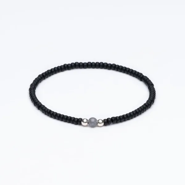 Miyuki + Gümüş + Doğal Taş Siyah Unisex Bileklik