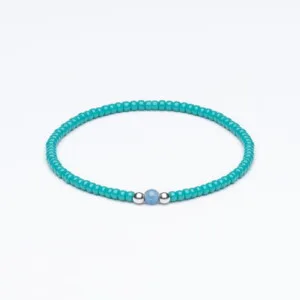 Miyuki + Gümüş + Doğal Taş Turkuaz Unisex Bileklik