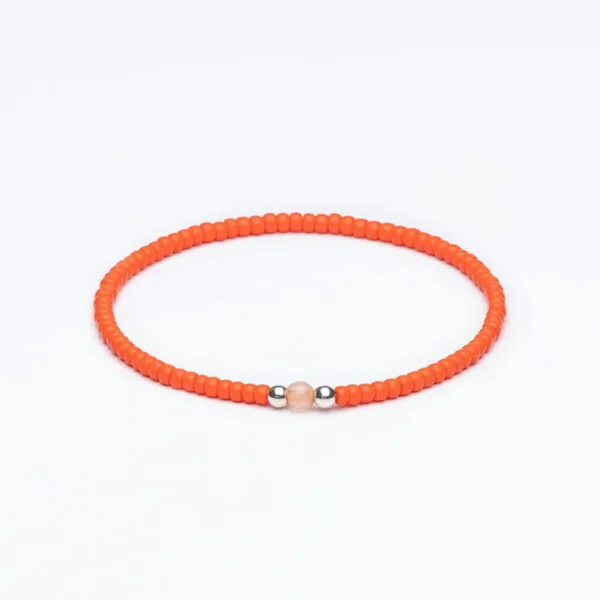 Miyuki + Gümüş + Doğal Taş Turuncu Unisex Bileklik