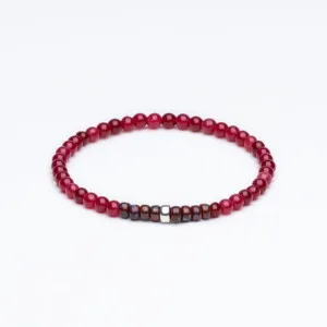 Miyuki + Gümüş + Doğal Taş Vişne Çürüğü Jade Unisex Bileklik