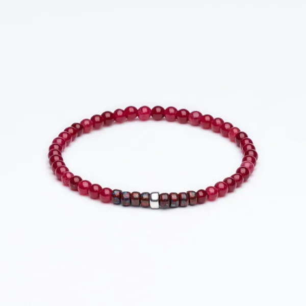 Miyuki + Gümüş + Doğal Taş Vişne Çürüğü Jade Unisex Bileklik
