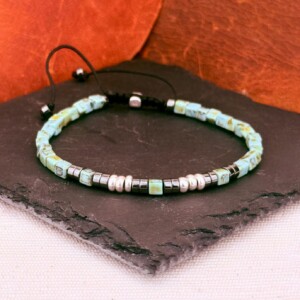 Miyuki küp boncuklu hematit bileklik siyah turkuaz renk kombinasyonu asansörlü kapama