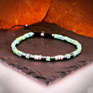 Miyuki küp boncuklu hematit bileklik siyah turkuaz renk kombinasyonu asansörlü kapama