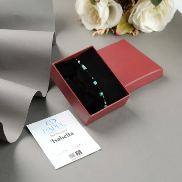 Miyuki Küp Boncuklu - Makrome Örgülü Mors Kod Bileklik - Lacivert