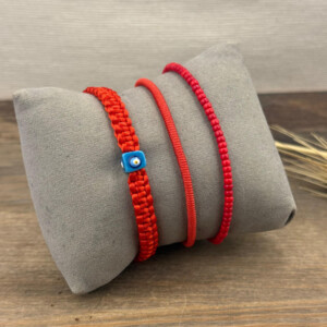 Nazar Boncuklu Örgü Bileklik - Kırmızı Miyuki 3'lü Set Bileklik - Aşk