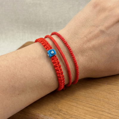 Nazar Boncuklu Örgü Bileklik - Kırmızı Miyuki 3'lü Set Bileklik - Aşk