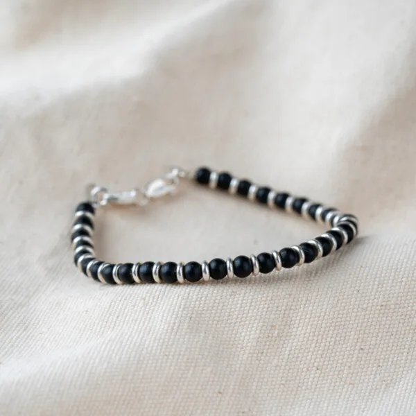 Oniks Taşı - 925 Ayar Gümüş Bileklik - Gece