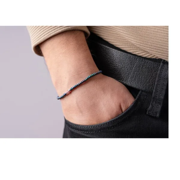 Petrol Mavi Miyuki-Gümüş-Kök Yakut Taşı Bileklik