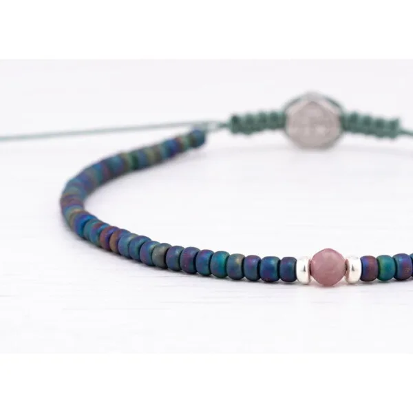 Petrol Mavi Miyuki-Gümüş-Kök Yakut Taşı Bileklik