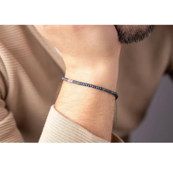 Petrol Mavi Miyuki-Gümüş-Kök Yakut Taşı Bileklik