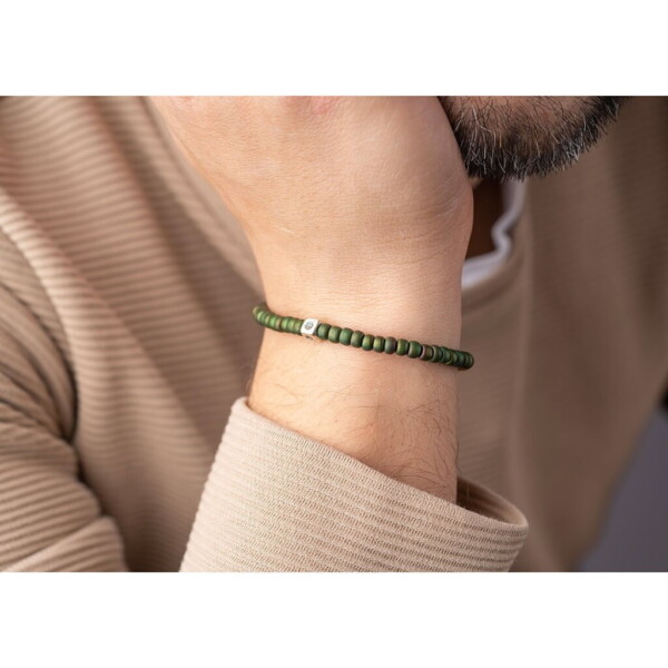 925 Gümüş ve Makrome Detaylı - Yeşil Miyuki Boncuklu Bileklik