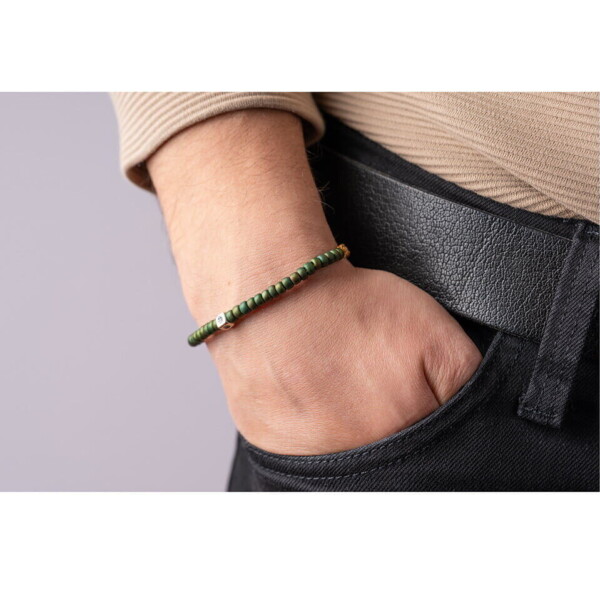 925 Gümüş ve Makrome Detaylı - Yeşil Miyuki Boncuklu Bileklik