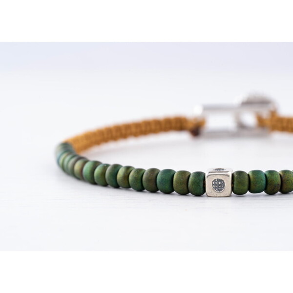 925 Gümüş ve Makrome Detaylı - Yeşil Miyuki Boncuklu Bileklik