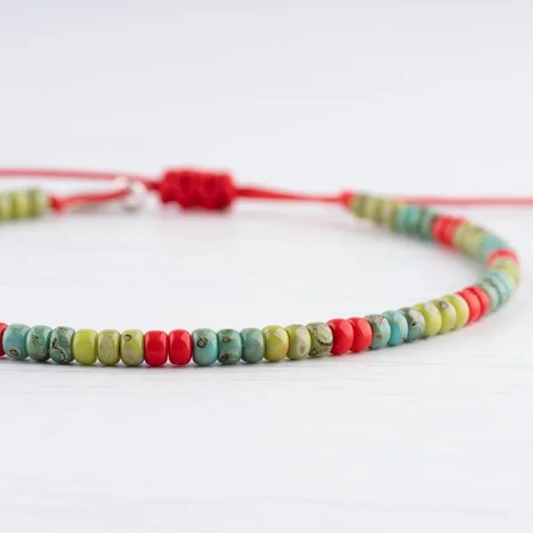 Renkli Miyuki 925 Gümüş Kırmızı Paraşüt İpli Bileklik