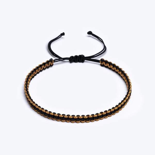 Sarmal Makrame Örgü Sarı / Siyah Paraşüt İpli Unisex Bileklik